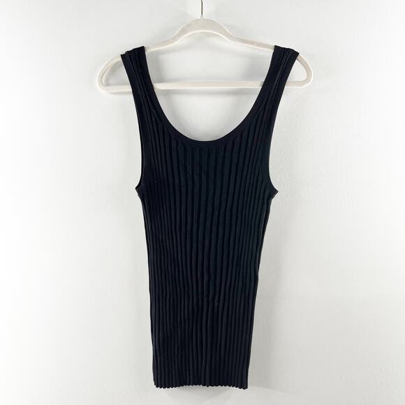 Veronica Beard Sandra Scoop Neck Ribbed Sleeveless Tank Top Black Large - Picture 2 of 6